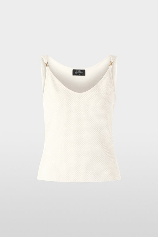 Marc Cain Ecru Fine Textured Sleeveless V Neck Top