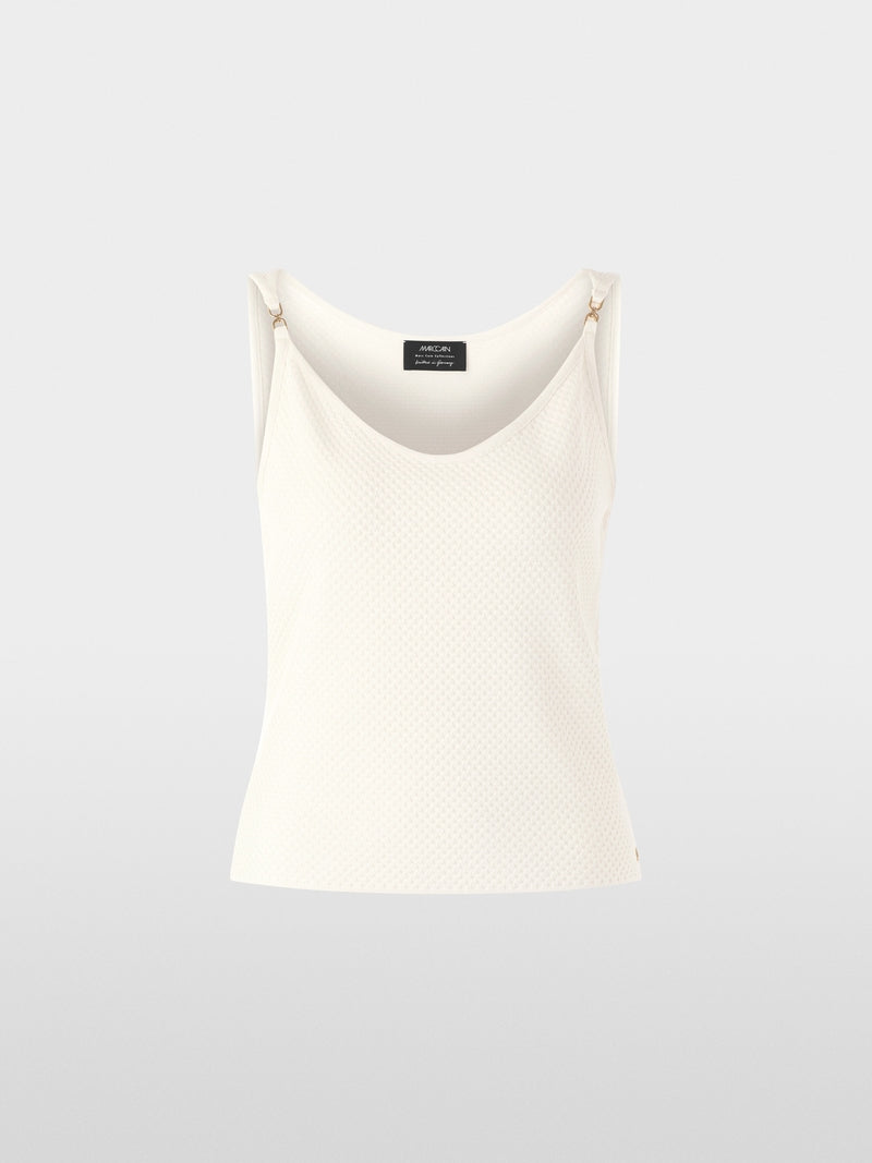 Marc Cain Ecru Fine Textured Sleeveless V Neck Top