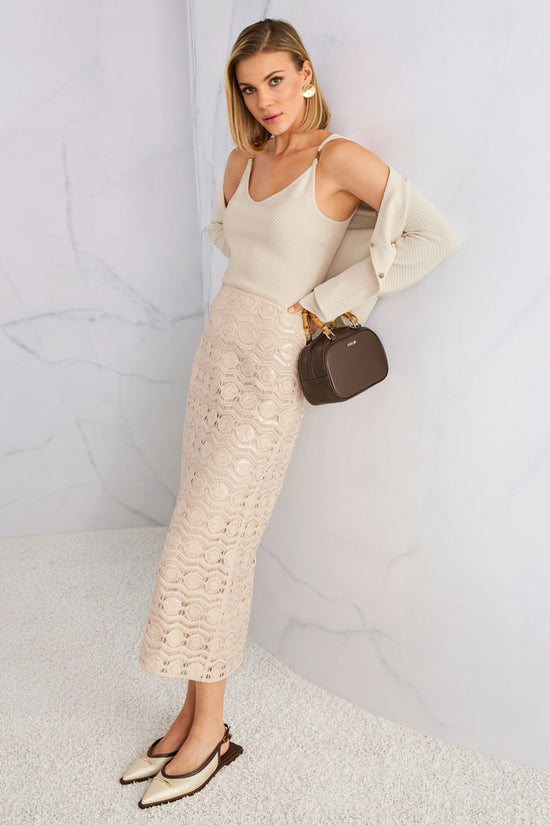 Marc Cain Ecru Fine Textured Sleeveless V Neck Top