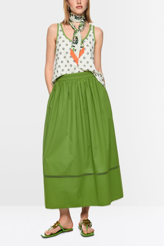 Marc Cain Green Flared Maxi Skirt with Lace