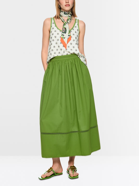 Marc Cain Green Flared Maxi Skirt with Lace AC71.28 W50