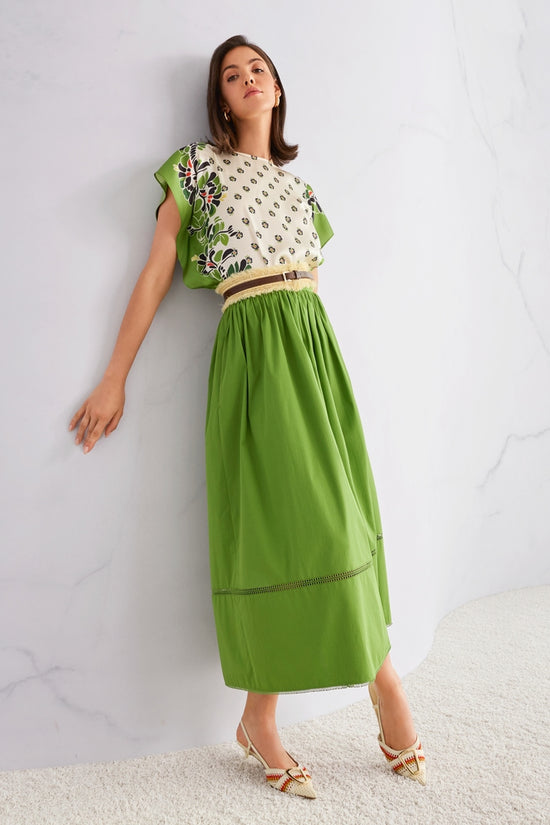 Marc Cain Green Flared Maxi Skirt with Lace