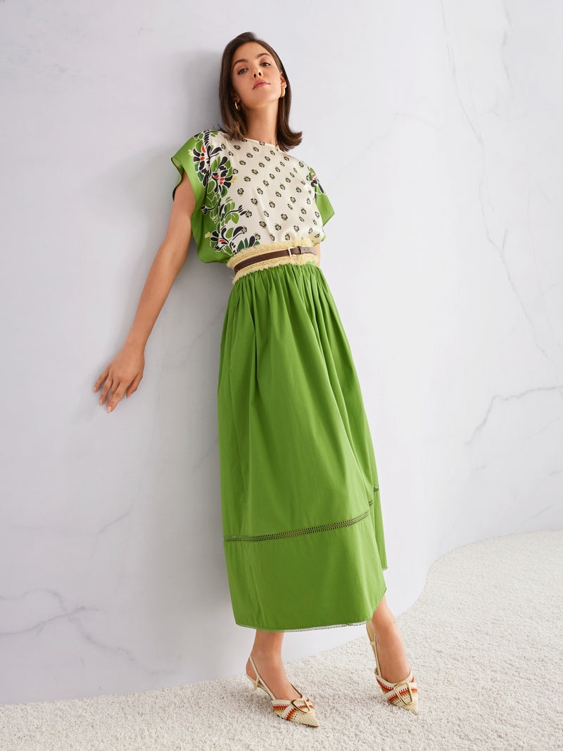 Marc Cain Green Flared Maxi Skirt with Lace