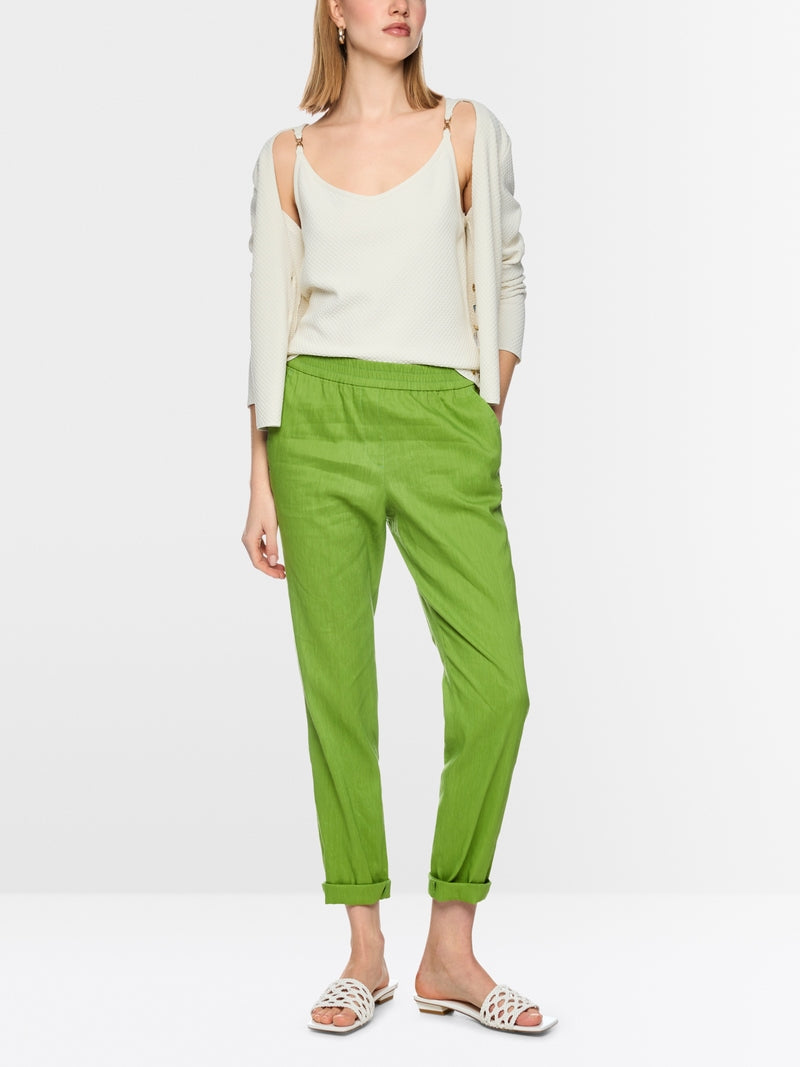 Marc Cain Green Rhodos Linen Blend Relaxed Fit Trousers