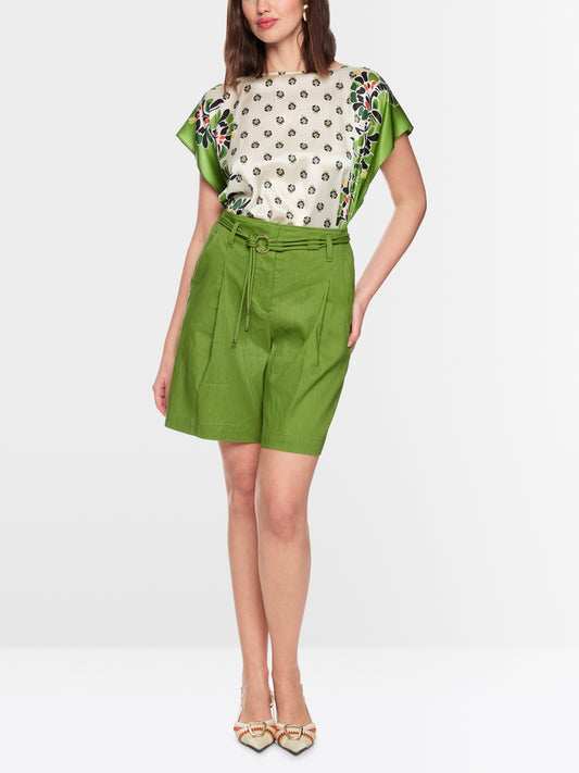 Marc Cain Green Warangal Linen Blend Shorts AC83.04 W70