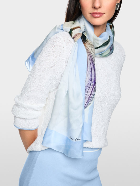 Marc Cain Blue Silk Scarf with Lily Print ACB4.15 Z25