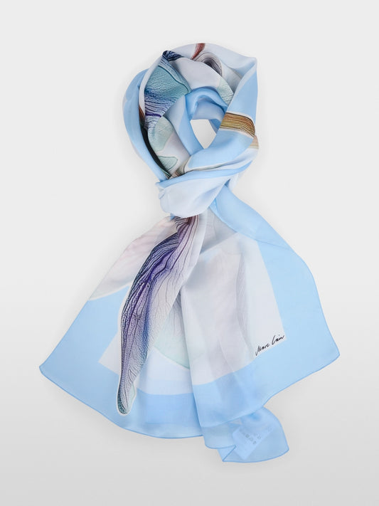 Marc Cain Blue Silk Scarf with Lily Print ACB4.15 Z25