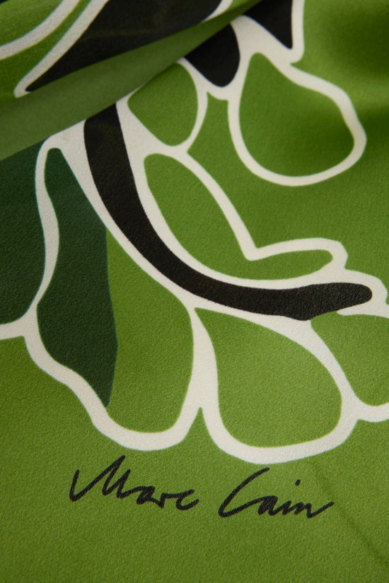 Marc Cain Garden Green Silk Scarf with Hibiscus Flowers