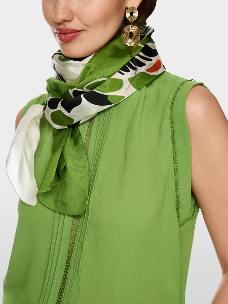 Marc Cain Garden Green Silk Scarf with Hibiscus Flowers