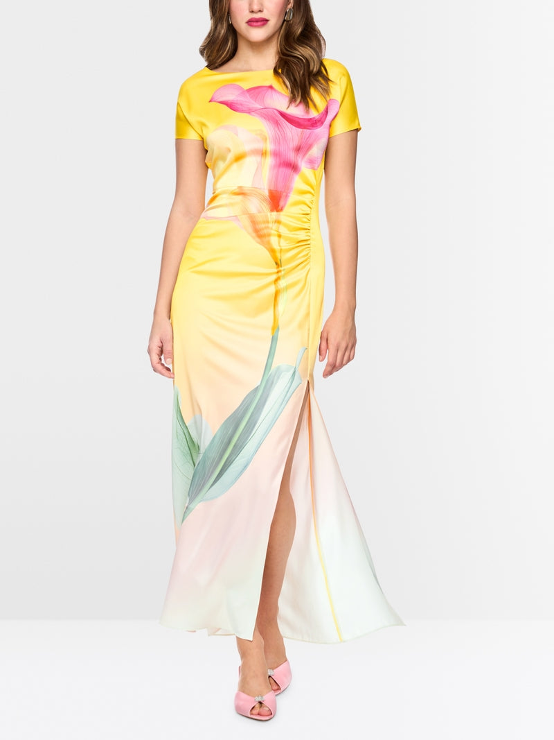 Marc Cain Pink & Yellow Short Sleeve Calla Lily Maxi Dress AG21.22 W10