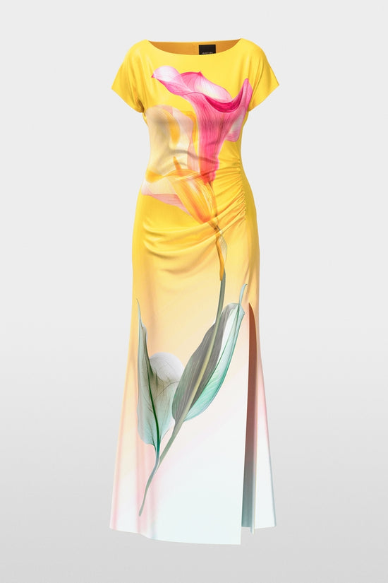 Marc Cain Pink & Yellow Short Sleeve Calla Lily Maxi Dress AG21.22 W10