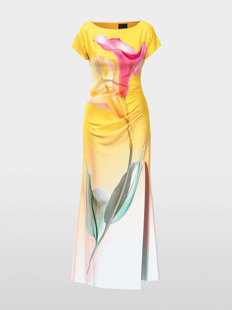 Marc Cain Pink & Yellow Short Sleeve Calla Lily Maxi Dress AG21.22 W10