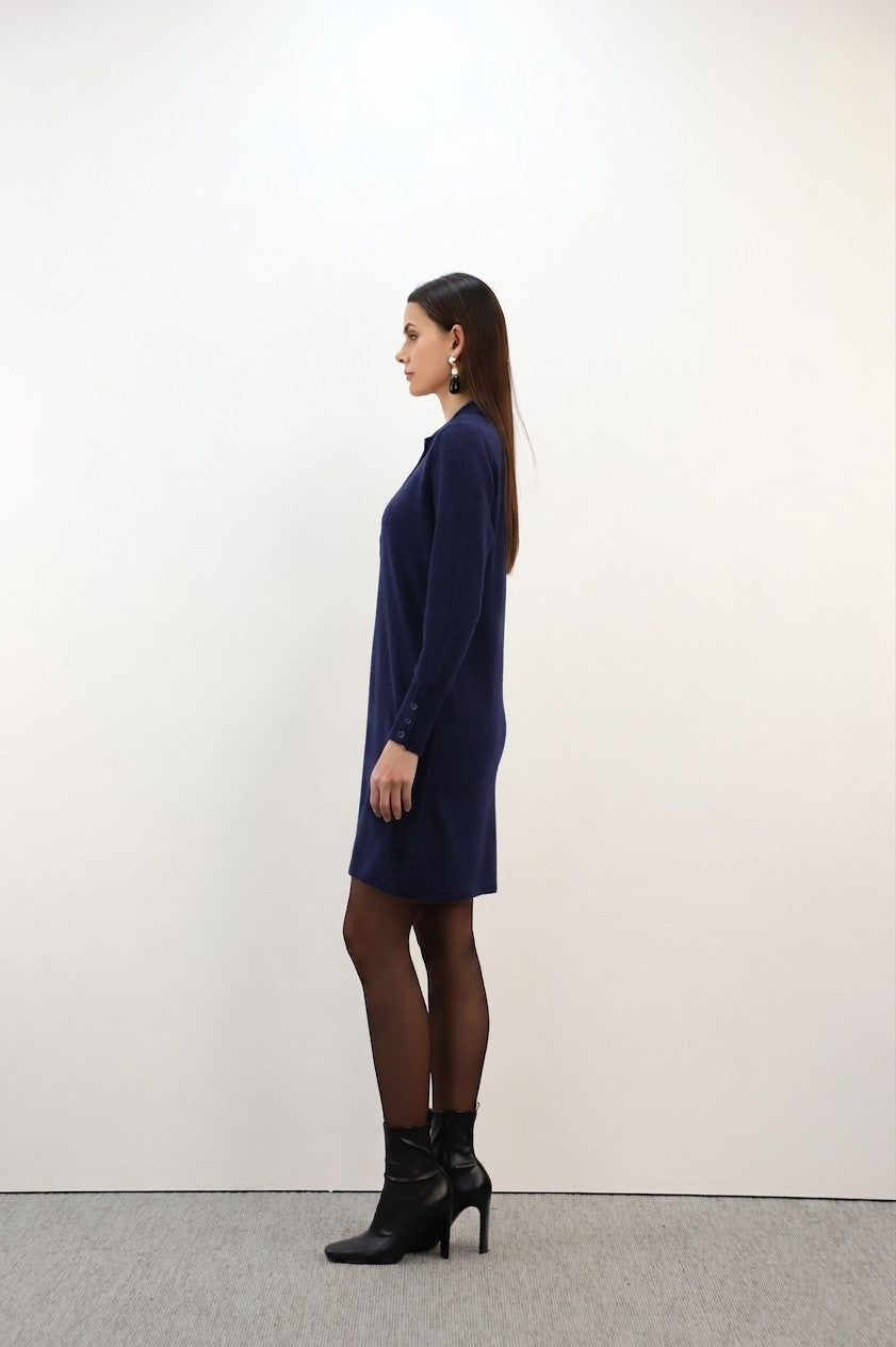 Estheme Cashmere Navy Cashmere Polo Knit Mini Dress