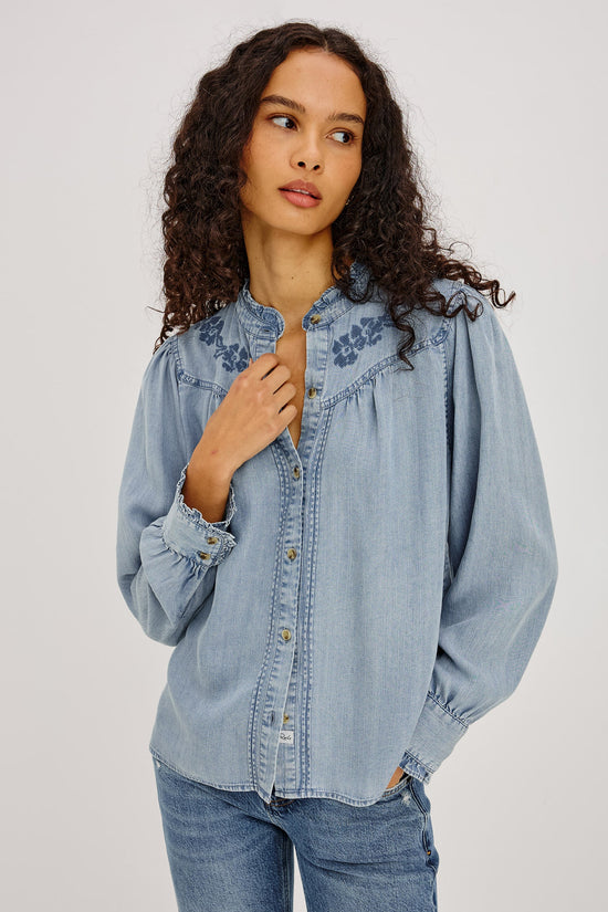 Rails Cloud Wash Ruffled Collar Tencel Denim Shirt
