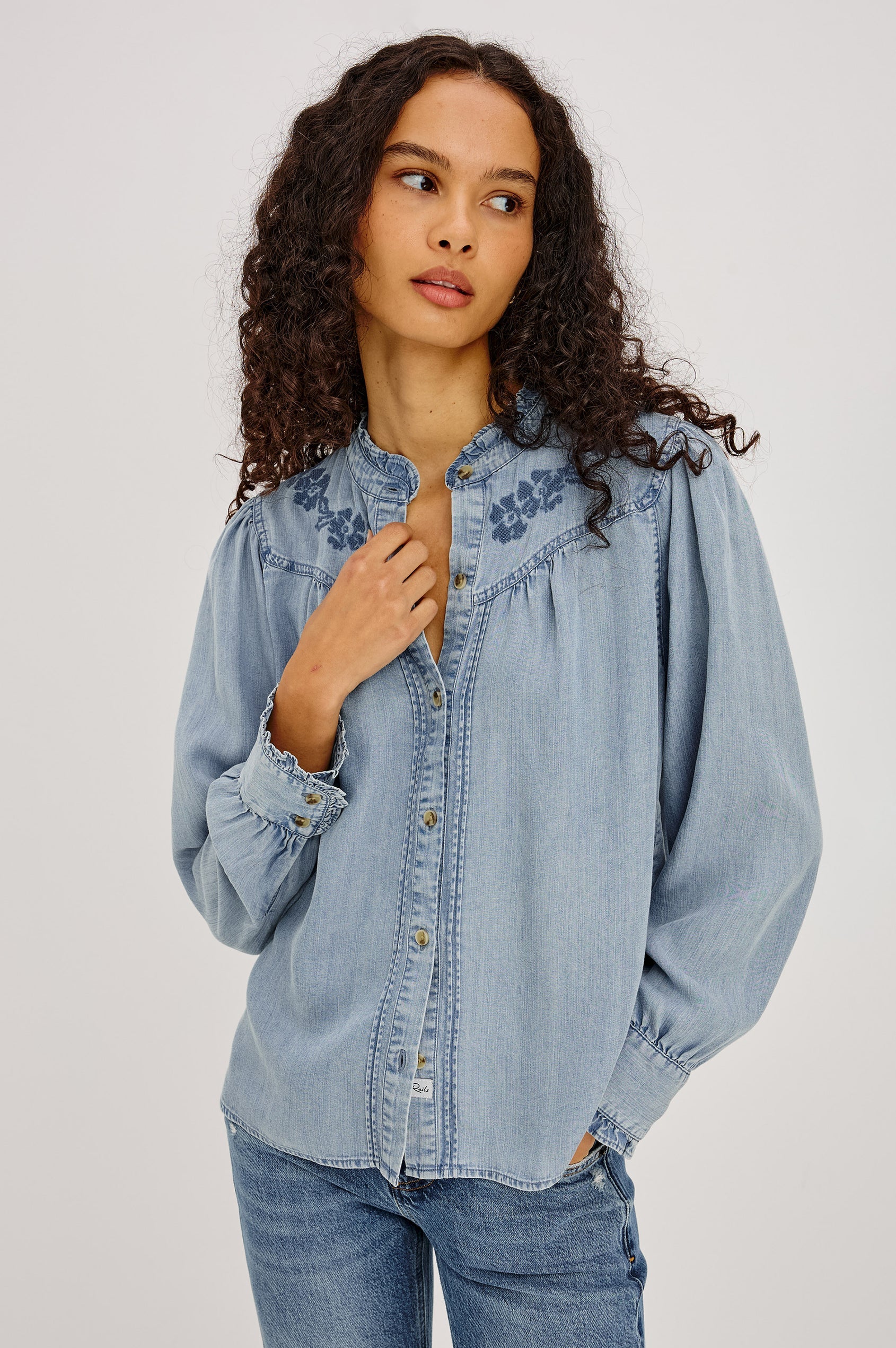 Rails Cloud Wash Ruffled Collar Tencel Denim Shirt