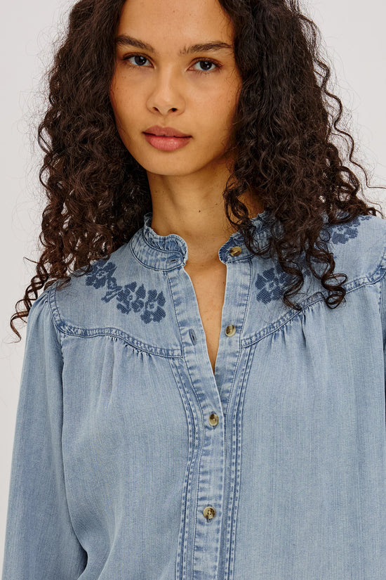 Rails Cloud Wash Ruffled Collar Tencel Denim Shirt