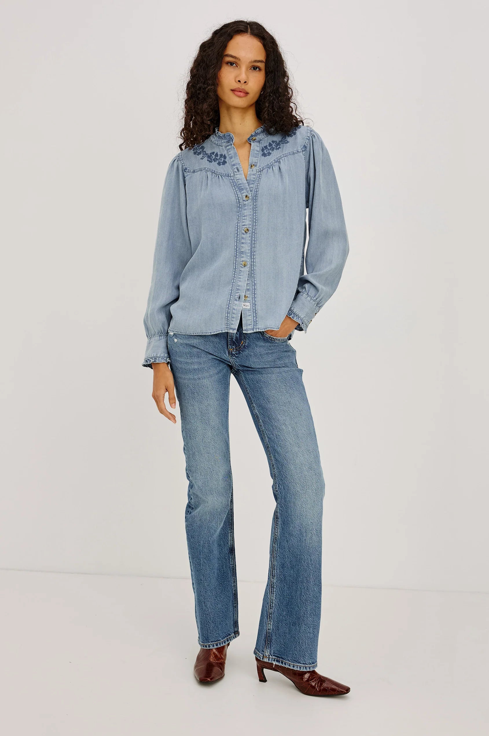 Rails Cloud Wash Ruffled Collar Tencel Denim Shirt