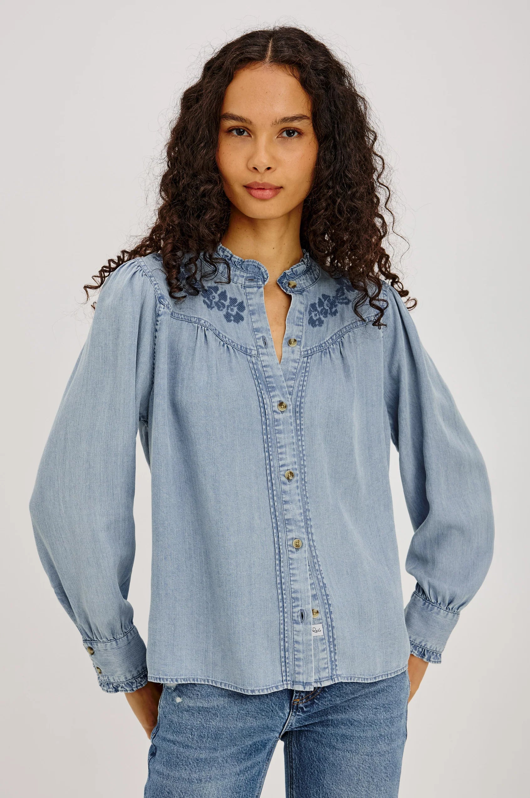 Rails Cloud Wash Ruffled Collar Tencel Denim Shirt