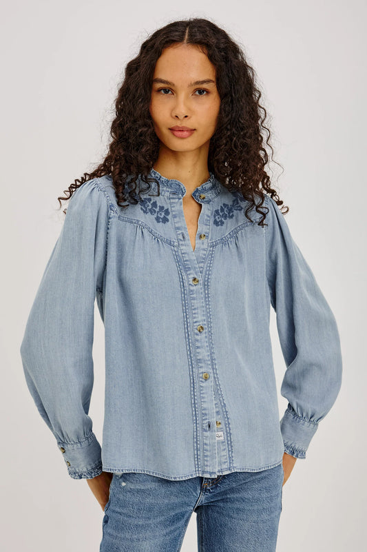 Rails Cloud Wash Ruffled Collar Tencel Denim Shirt