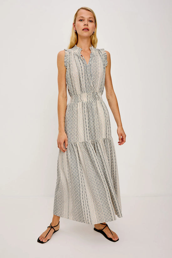 Rails Blue and White Striped Tiered Linen Blend Maxi Dress ALESSI
