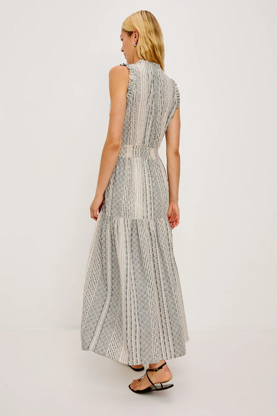 Rails Blue and White Striped Tiered Linen Blend Maxi Dress ALESSI