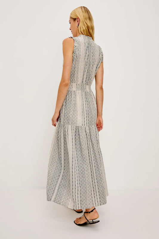 Rails Blue and White Striped Tiered Linen Blend Maxi Dress ALESSI