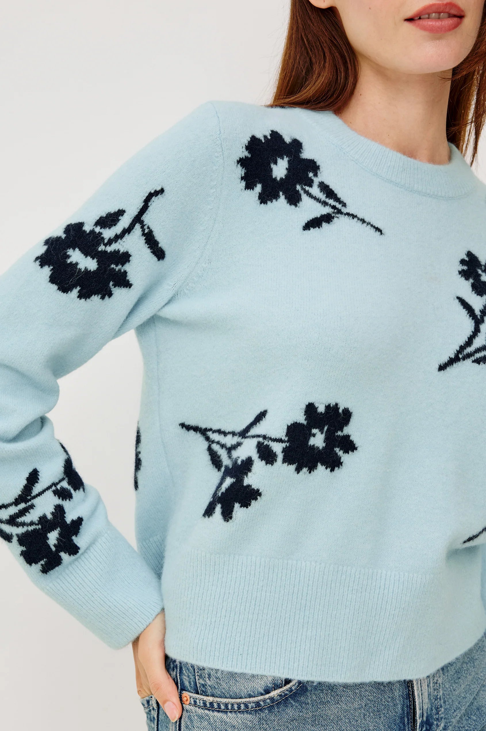 Rails Winter Blue Floral Crew Neck Sweater Anise
