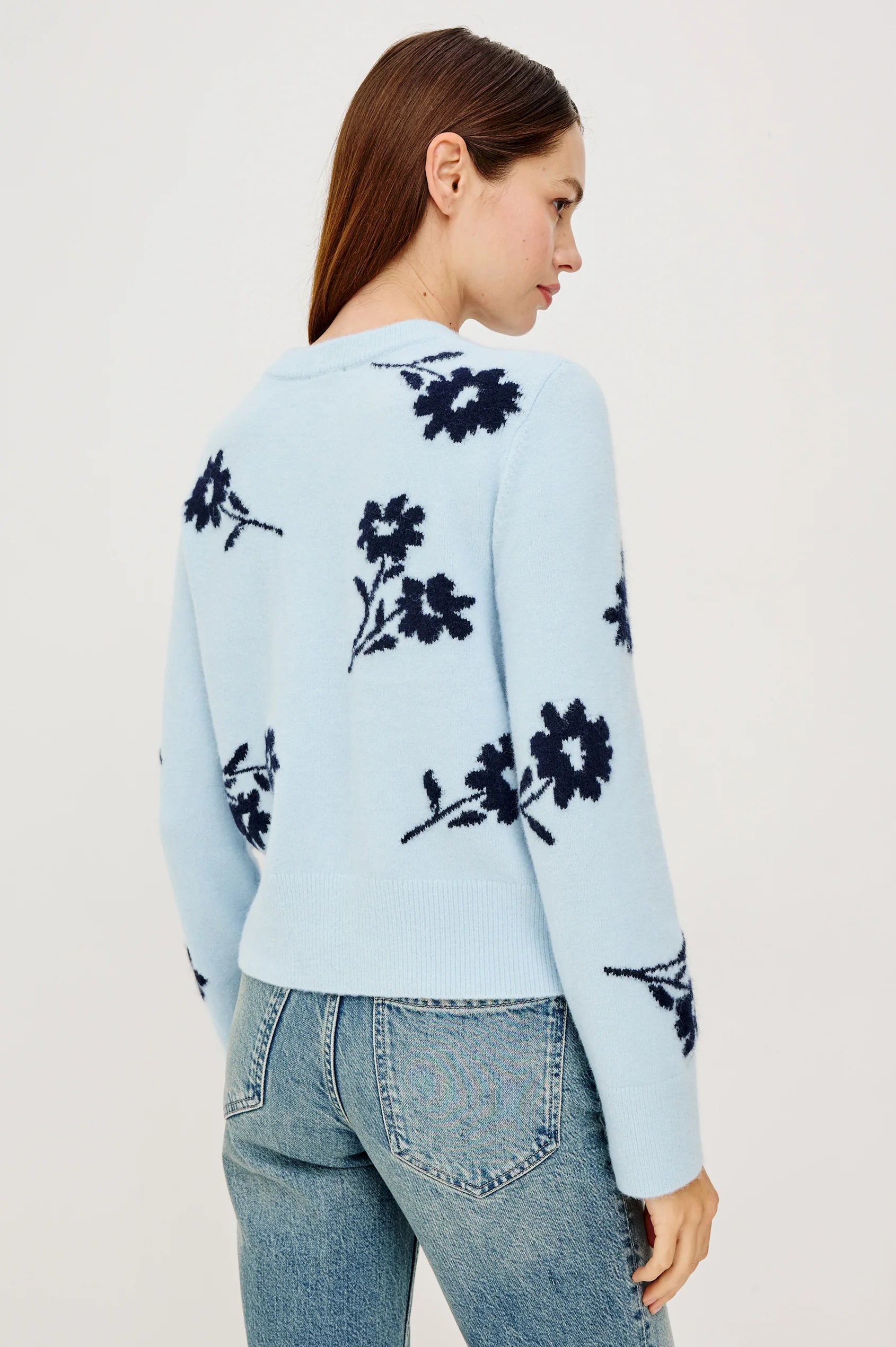 Rails Winter Blue Floral Crew Neck Sweater Anise