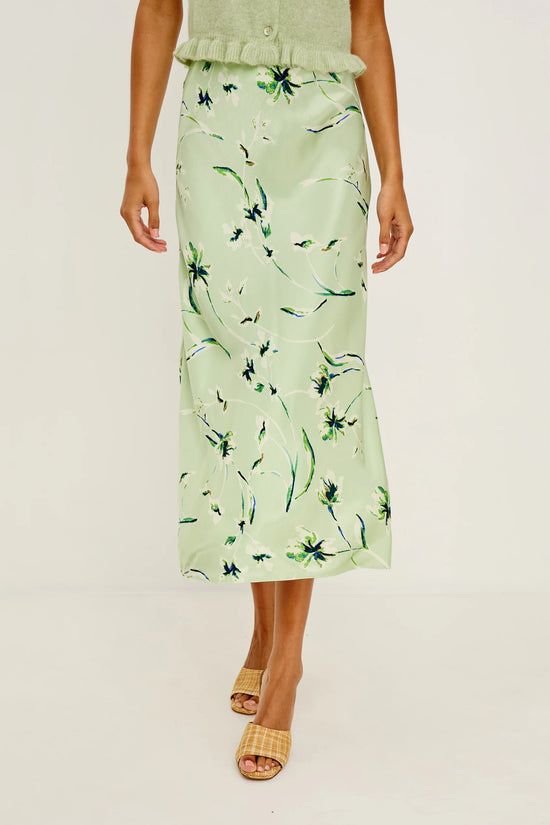 Rails Anya Mint Green Print Midi Skirt – High-Rise Bias-Cut Satin ANYA