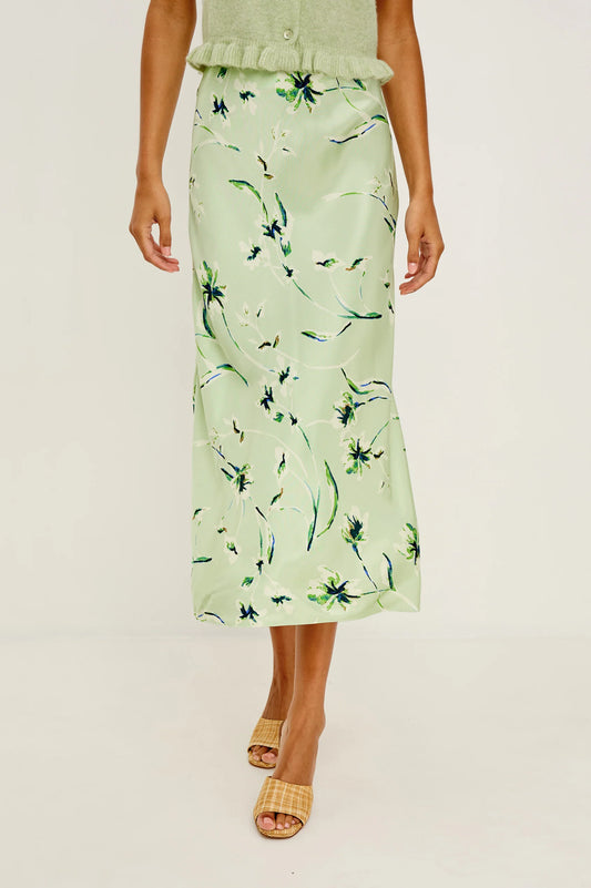Rails Anya Mint Green Print Midi Skirt – High-Rise Bias-Cut Satin ANYA