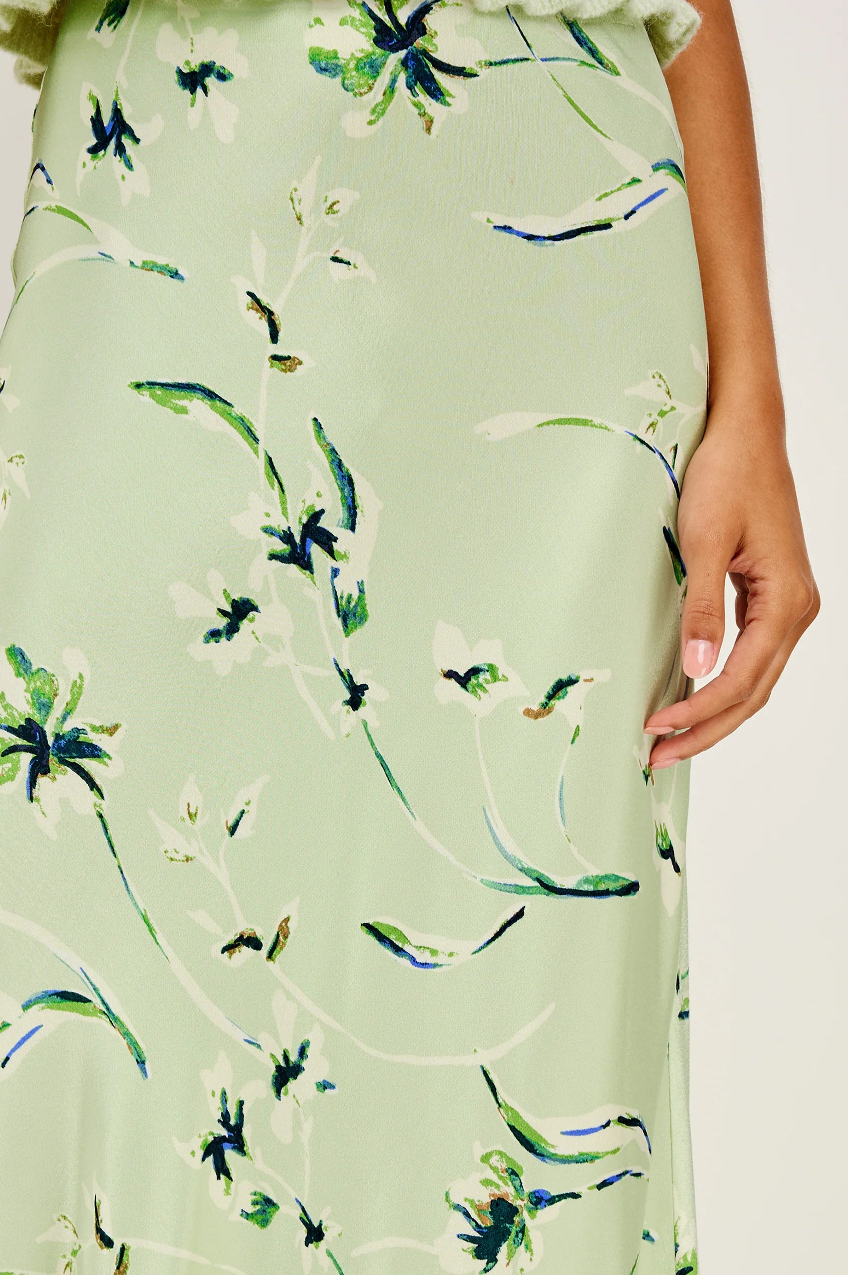 Rails Anya Mint Green Print Midi Skirt – High-Rise Bias-Cut Satin ANYA
