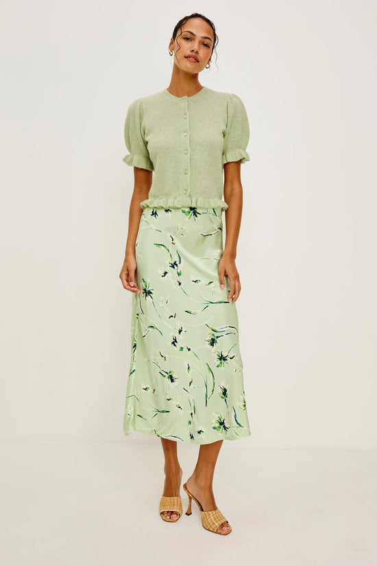 Rails Anya Mint Green Print Midi Skirt – High-Rise Bias-Cut Satin ANYA