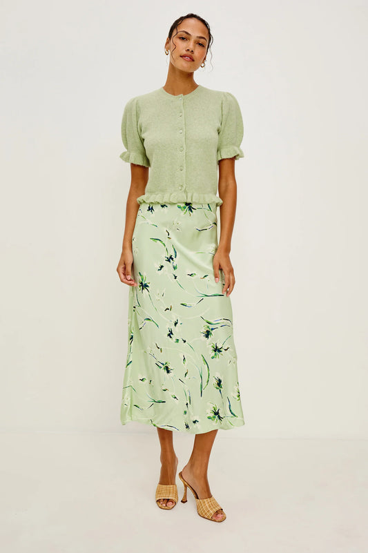 Rails Anya Mint Green Print Midi Skirt – High-Rise Bias-Cut Satin ANYA