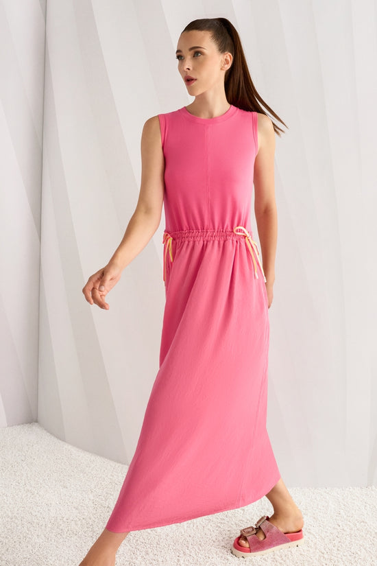 Marc Cain Sports Pink Sleeveless Midi Dress with Drawstring
