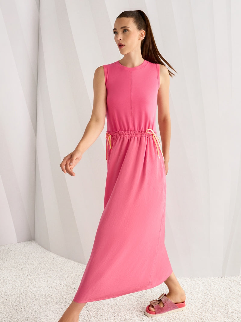 Marc Cain Sports Pink Sleeveless Midi Dress with Drawstring