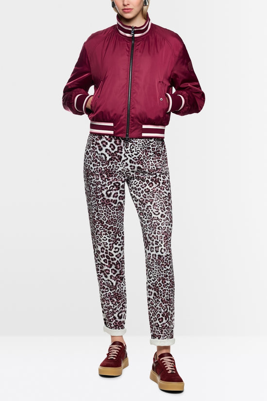 Marc Cain Sports Maroon and Leopard Print Reversible Bomber Jacket AS31.02 W06