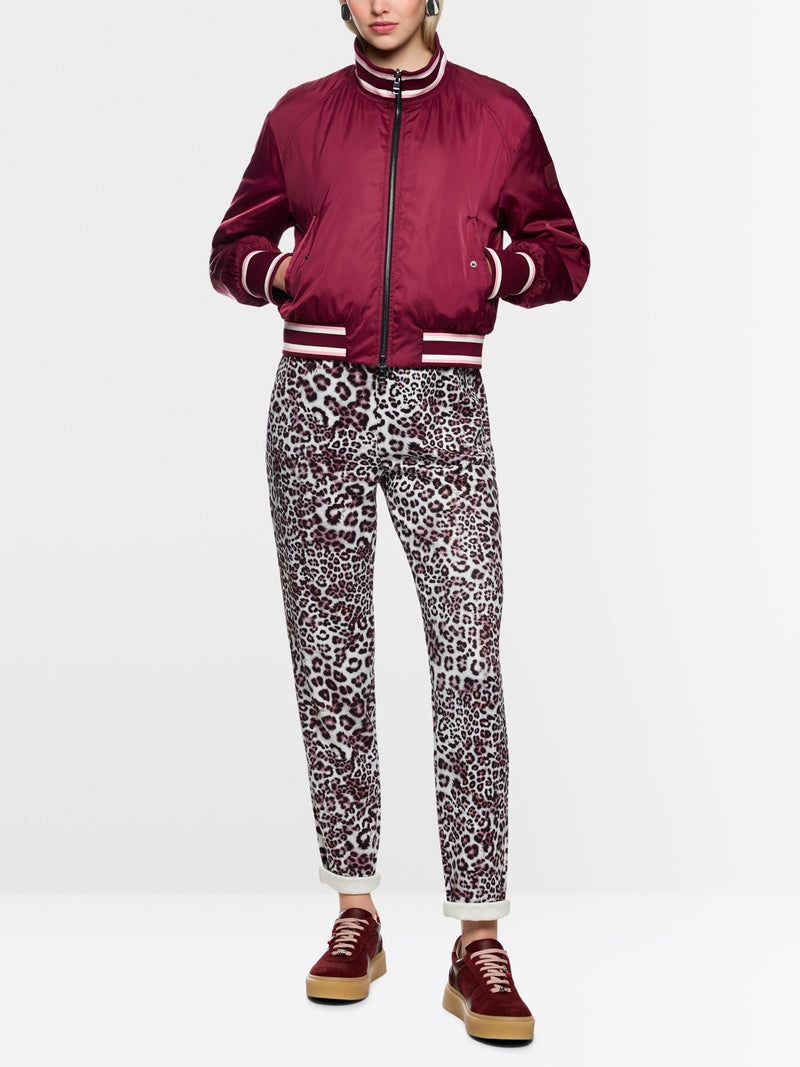 Marc Cain Sports Maroon and Leopard Print Reversible Bomber Jacket AS31.02 W06