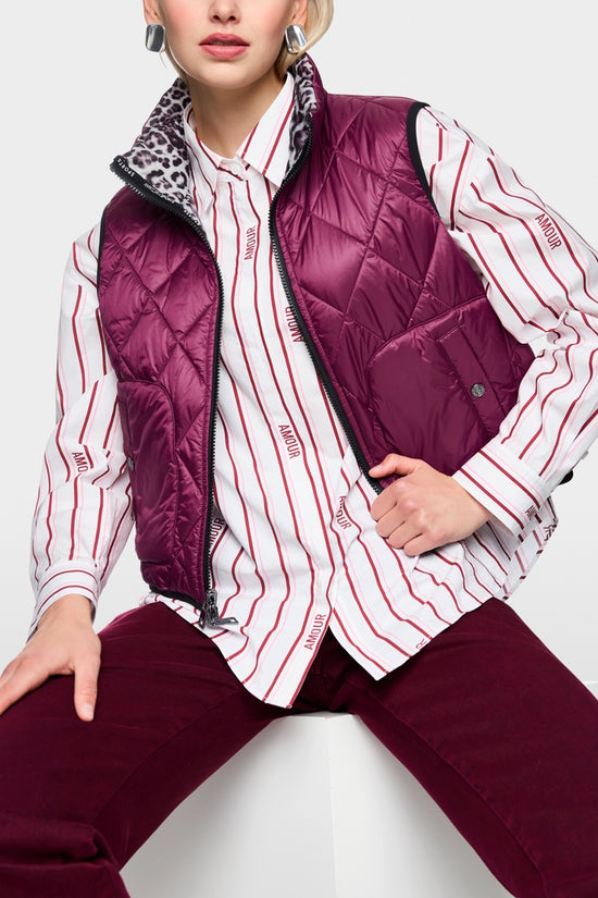 Marc Cain Sports Maroon and Animal Print Reversible Zip Gilet AS37.02 W24