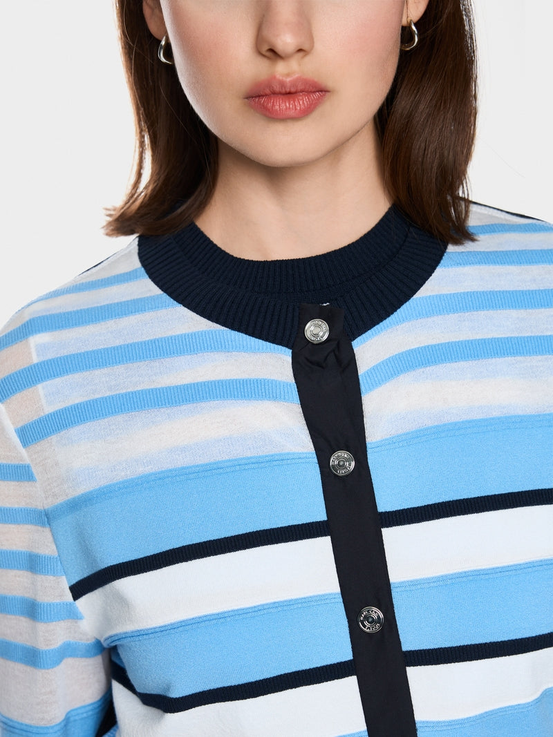 Marc Cain Sports Blue Nautical Striped Round Neck Cardigan