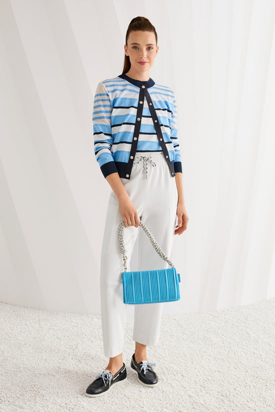 Marc Cain Sports Blue Nautical Striped Round Neck Cardigan