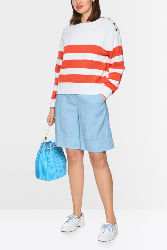 Marc Cain Sports Tomato Striped Boxy Cut Crew neck Sweater