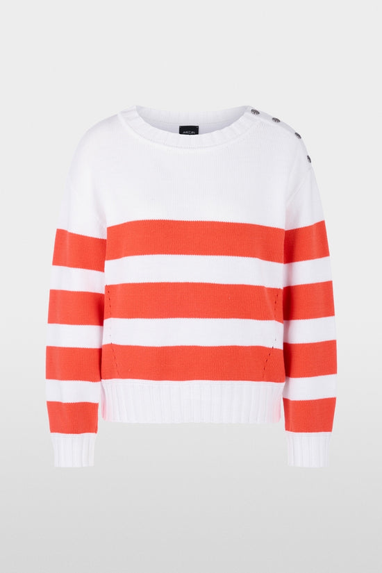 Marc Cain Sports Tomato Striped Boxy Cut Crew neck Sweater