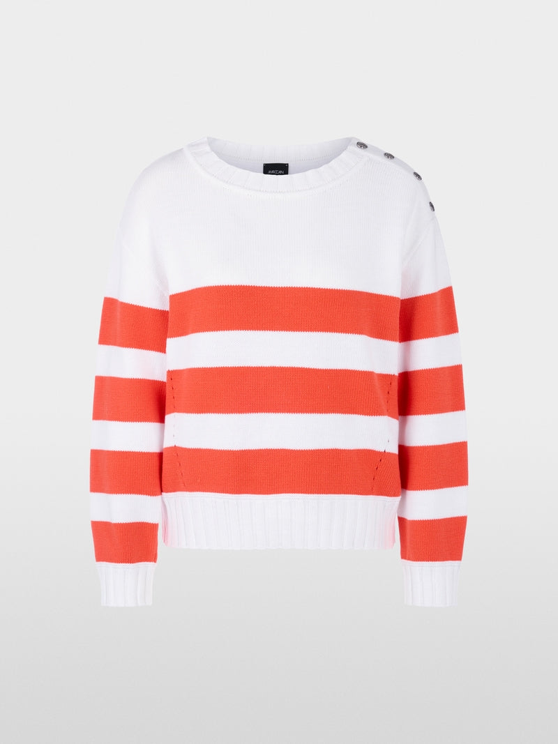 Marc Cain Sports Tomato Striped Boxy Cut Crew neck Sweater