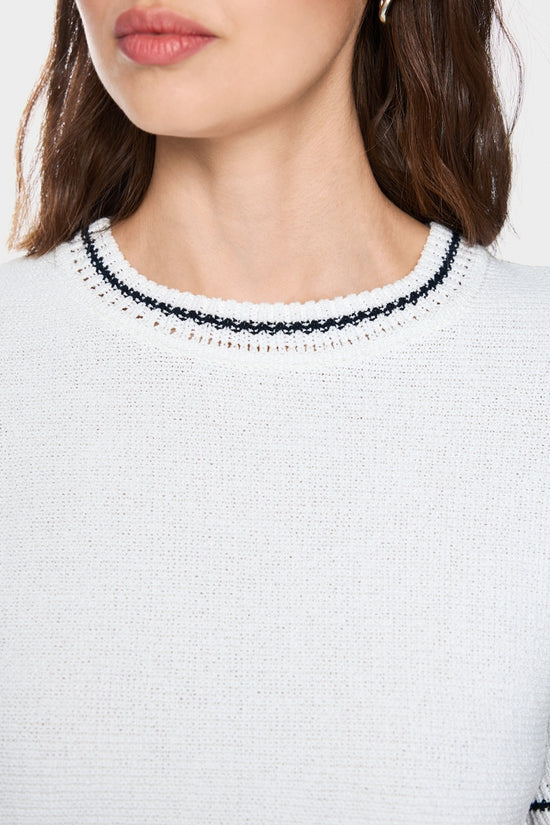 Marc Cain White Short Sleeve Cotton Blend Sweater