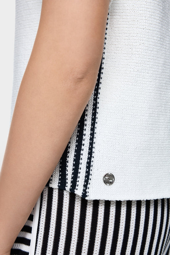 Marc Cain White Short Sleeve Cotton Blend Sweater