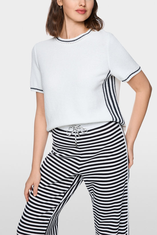 Marc Cain White Short Sleeve Cotton Blend Sweater