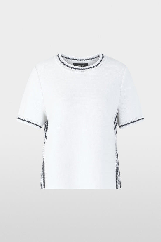 Marc Cain White Short Sleeve Cotton Blend Sweater