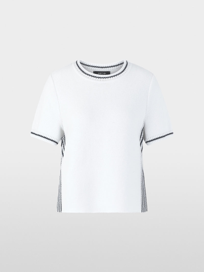 Marc Cain White Short Sleeve Cotton Blend Sweater