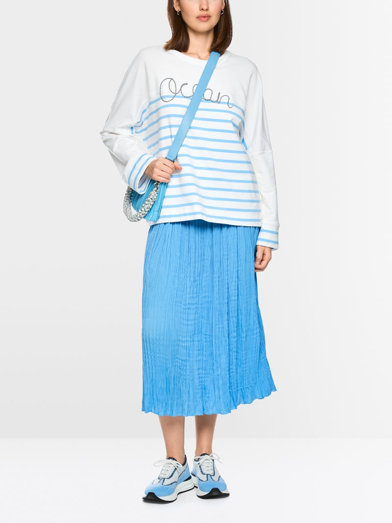 Marc Cain Sports White & Blue Striped Loose Fit Crew Neck Sweatshirt