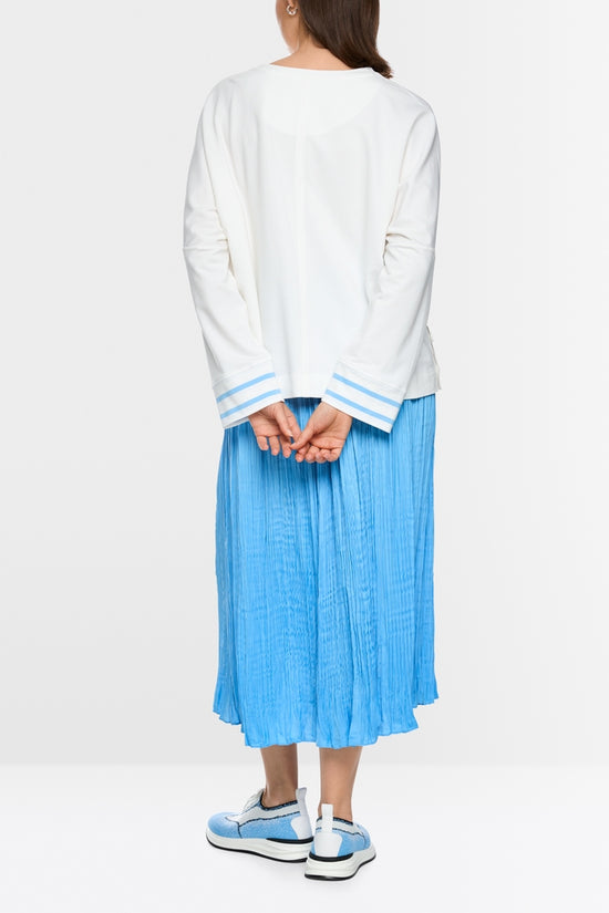 Marc Cain Sports White & Blue Striped Loose Fit Crew Neck Sweatshirt